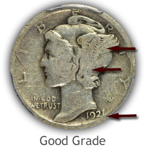 Grading Obverse Good Condition Mercury Dimes