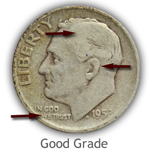 Grading Obverse Good Condition Roosevelt Dimes