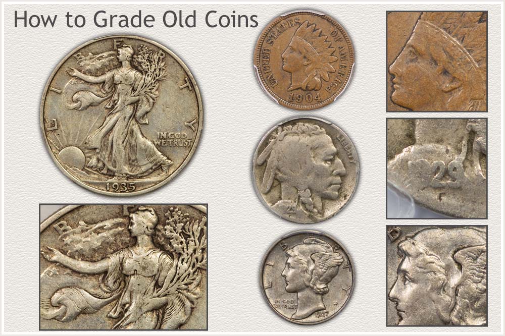Variety of Old Coins Illustrating Grades