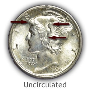 Grading Obverse Uncirculated Mercury Dimes