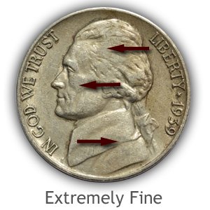 Grading Obverse Extremely fine Jefferson Nickels