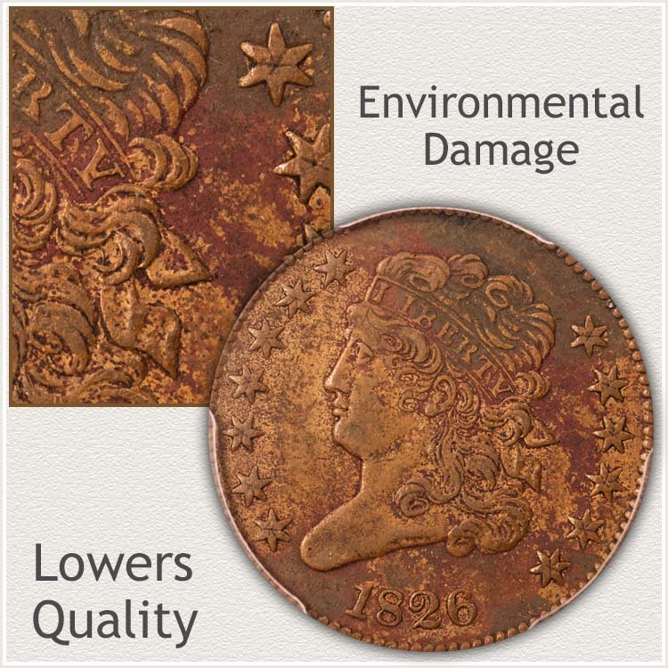 Half Cent Displaying Environmental Damage