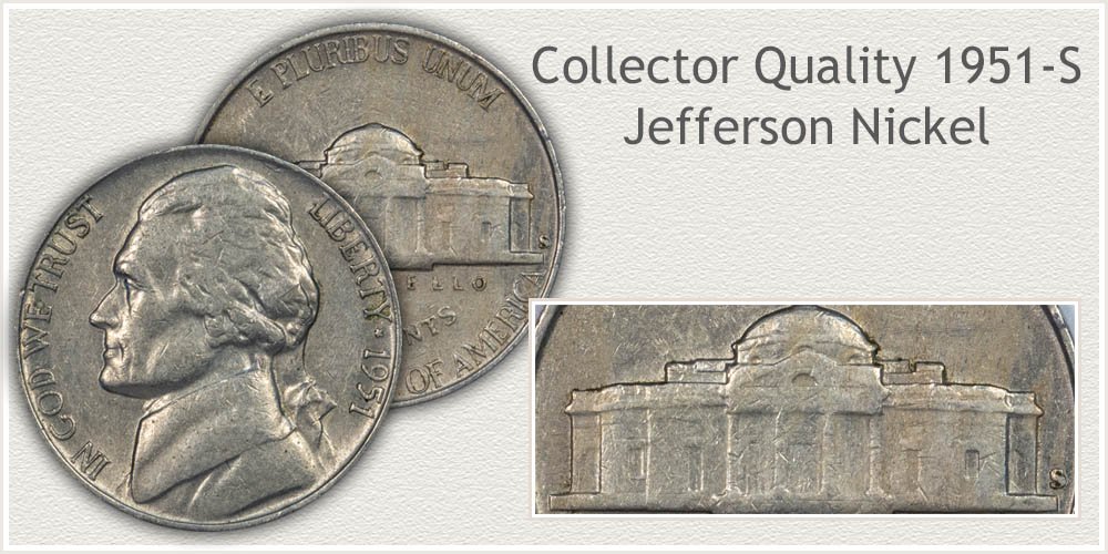 Reverse of Extremely Fine Grade 1951-S Jefferson Nickels