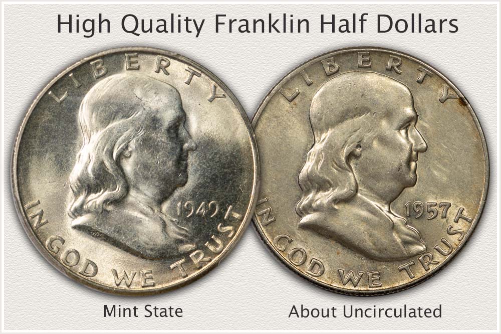 Two Pleasing High Quality Franklin Half Dollars