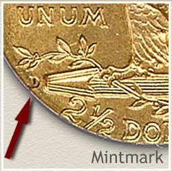 Indian $2.5 Dollar Gold Coin Mintmark Location