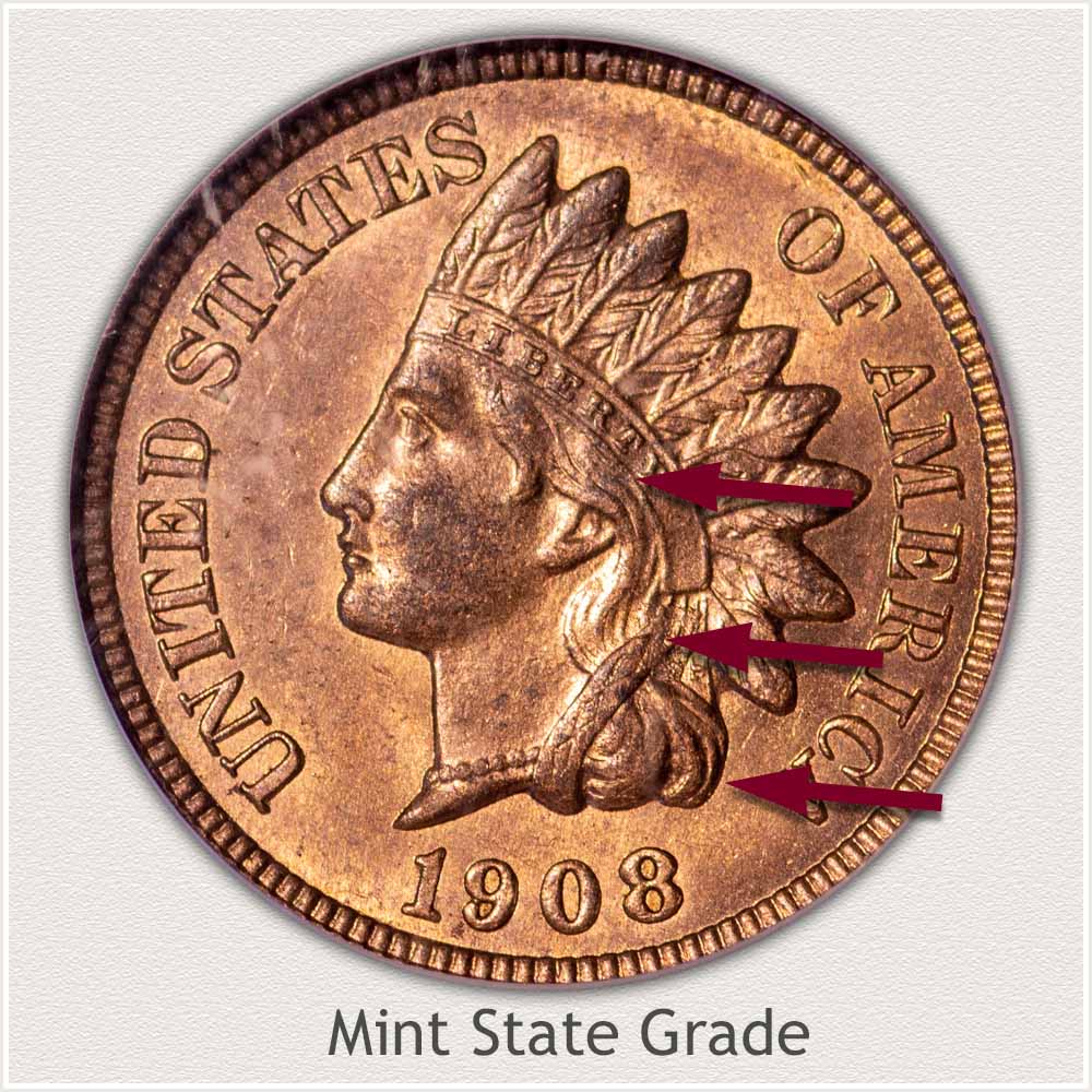 Obverse of Indian Penny in Mint State Grade 