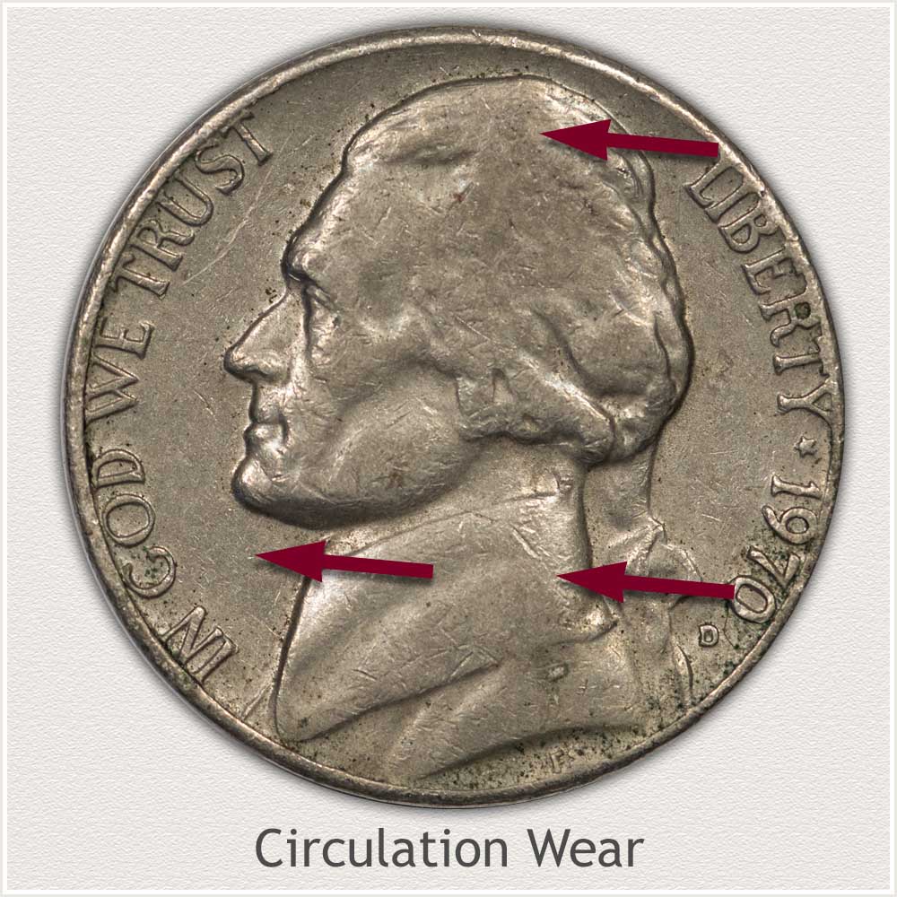Obverse View: Circulation Wear Jefferson Nickel