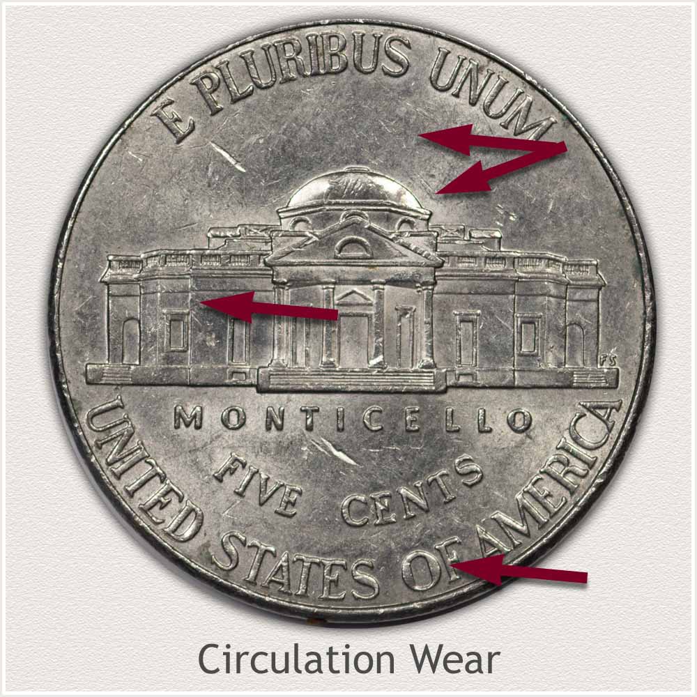 Reverse View: Circulation Wear Modern Jefferson Nickel