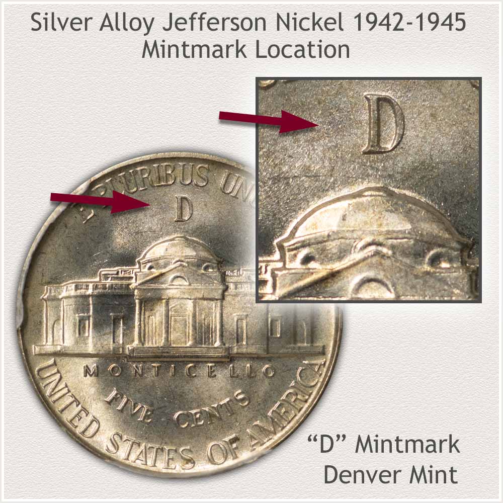 Obverse and Reverse Silver Alloy Jefferson Nickel, Denver Mint