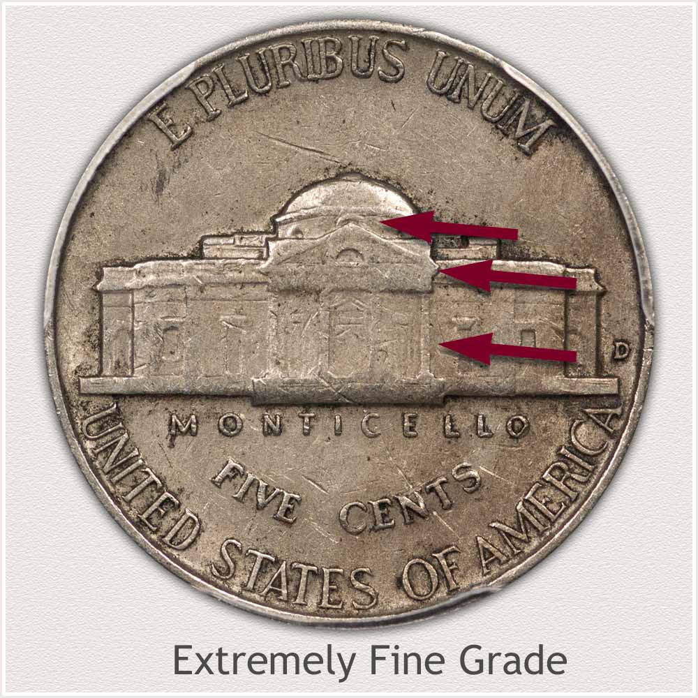 Reverse View: Extremely Fine Grade Jefferson Nickel