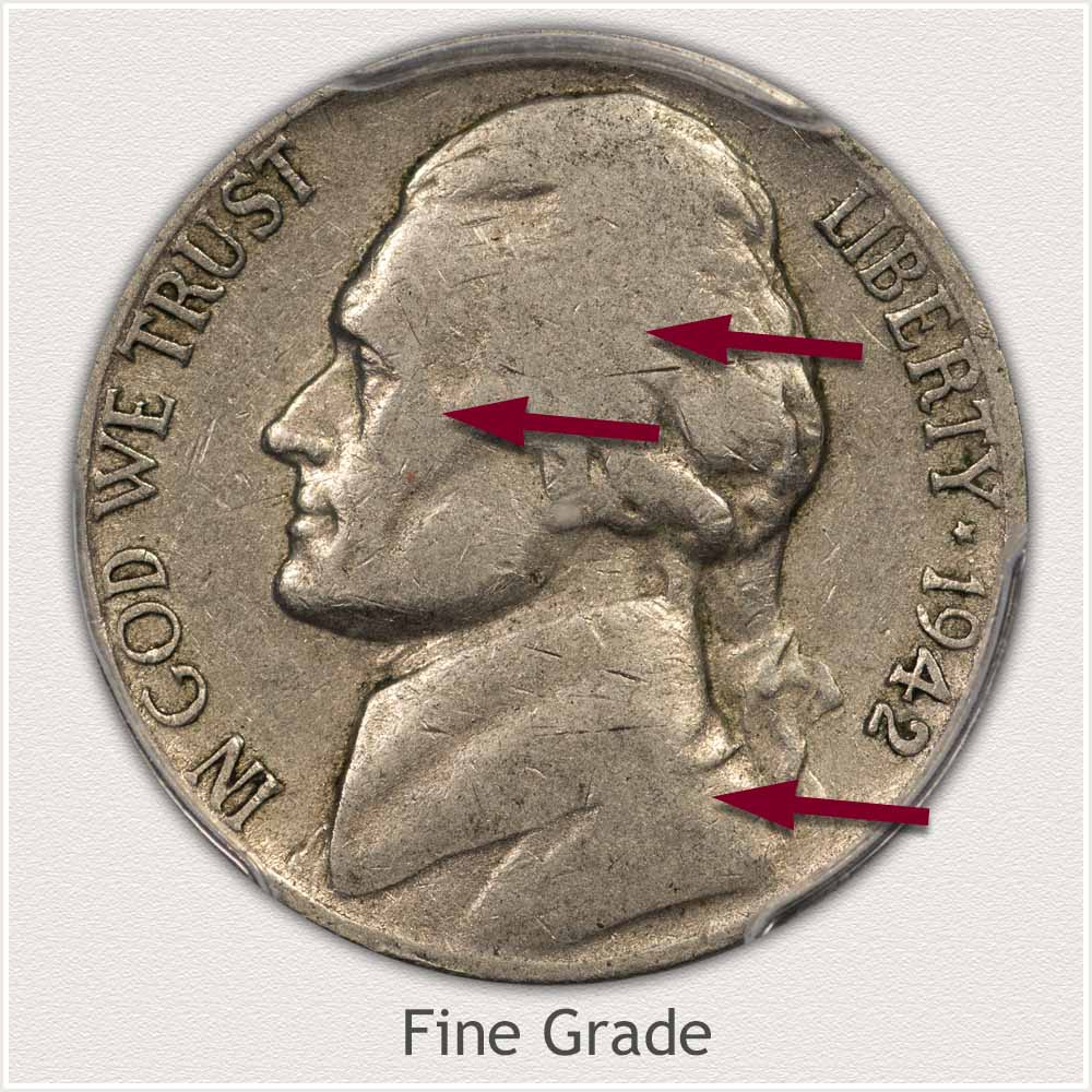 Obverse View: Fine Grade Jefferson Nickel