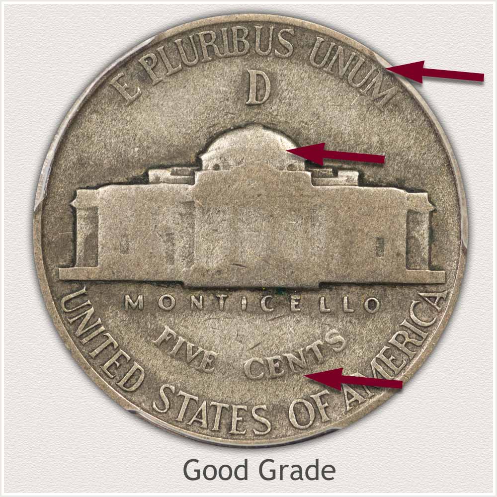 Reverse View: Good Grade Jefferson Nickel