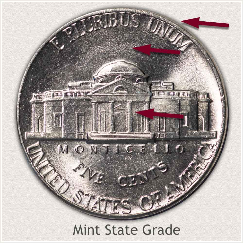 Reverse View: Mint State Grade Jefferson Nickel