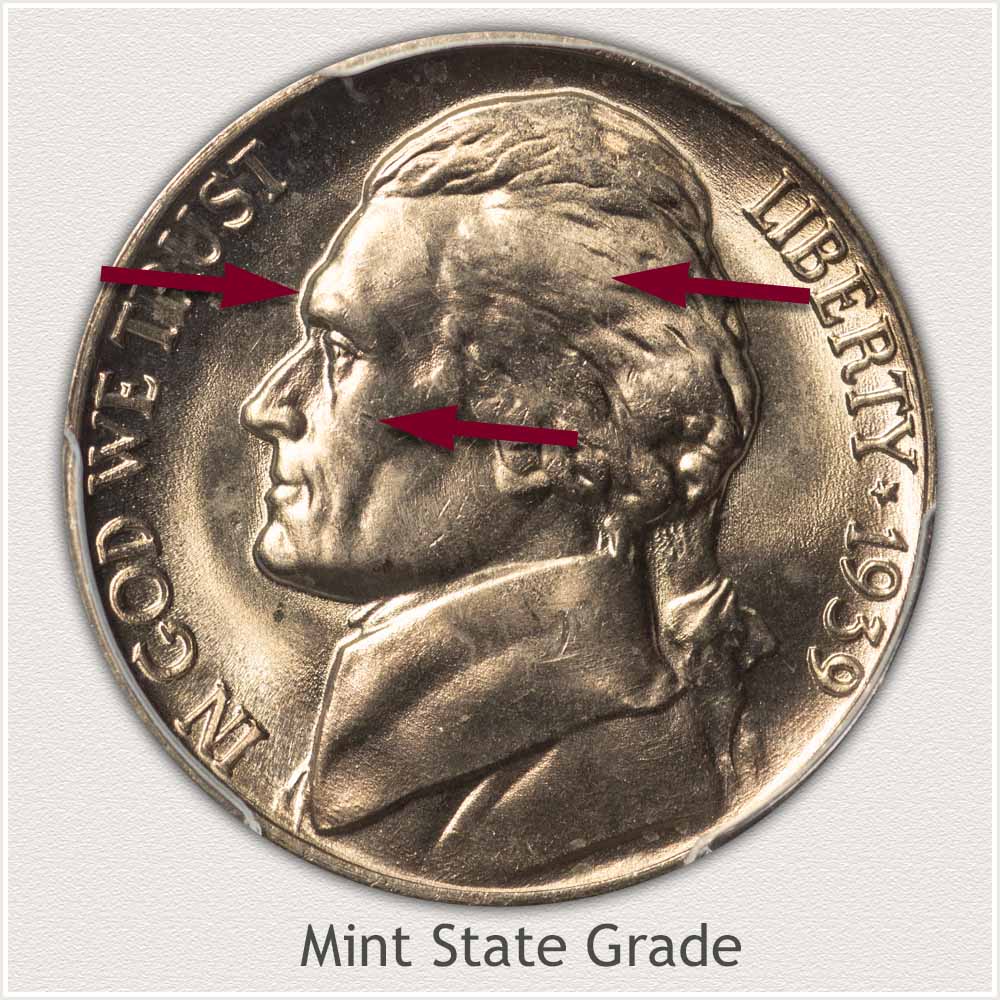 Obverse View: Mint State Grade Jefferson Nickel