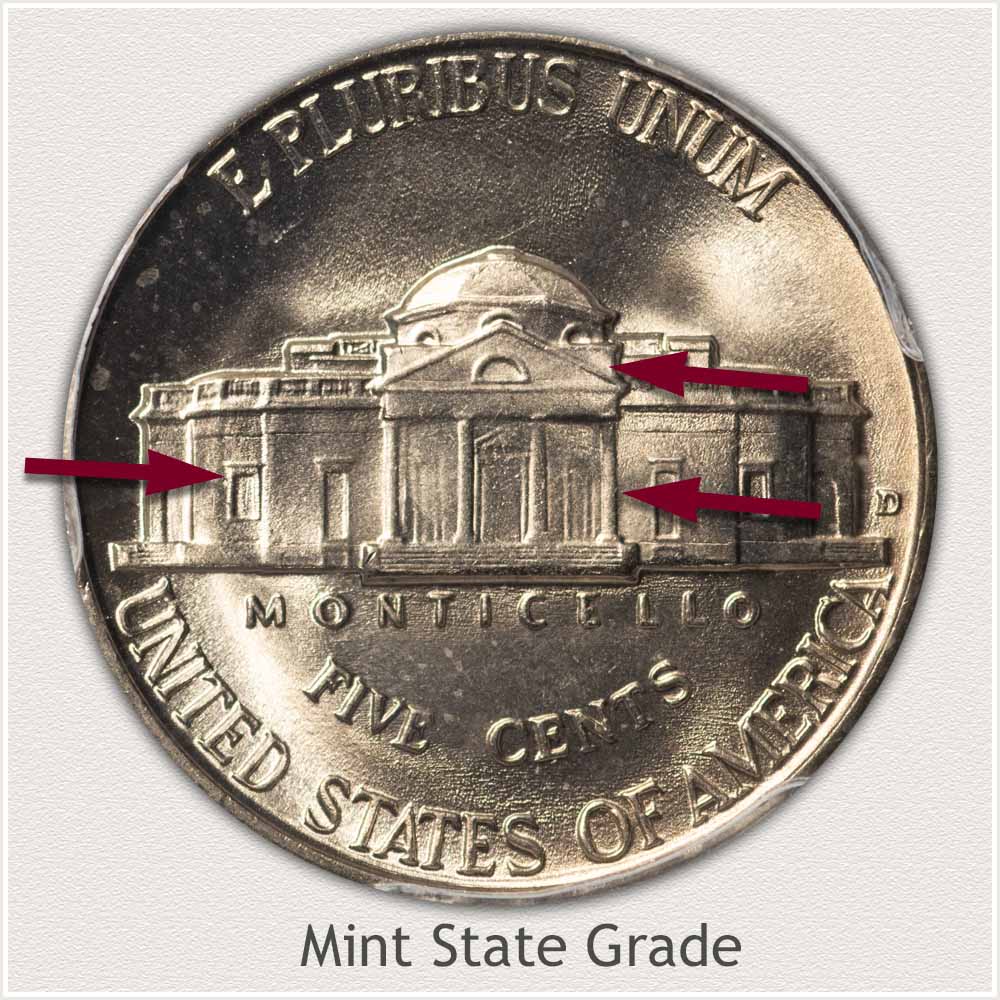 Reverse View: Mint State Grade Jefferson Nickel