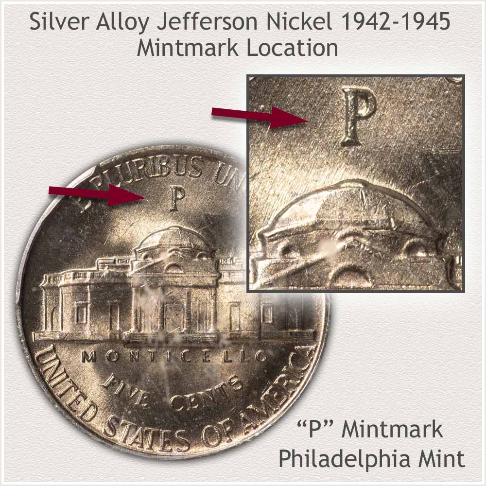 Obverse and Reverse Silver Alloy Jefferson Nickel, Philadelphia Mint