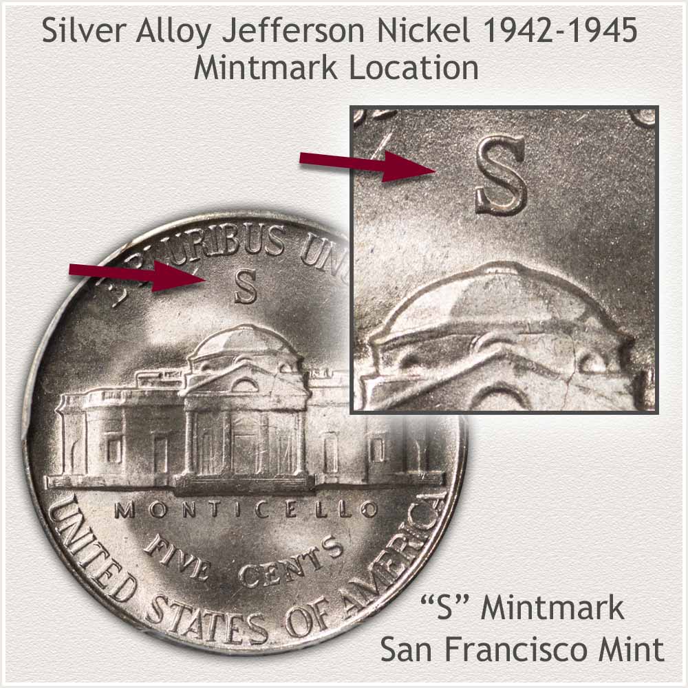 Obverse and Reverse Silver Alloy Jefferson Nickel, San Francisco Mint