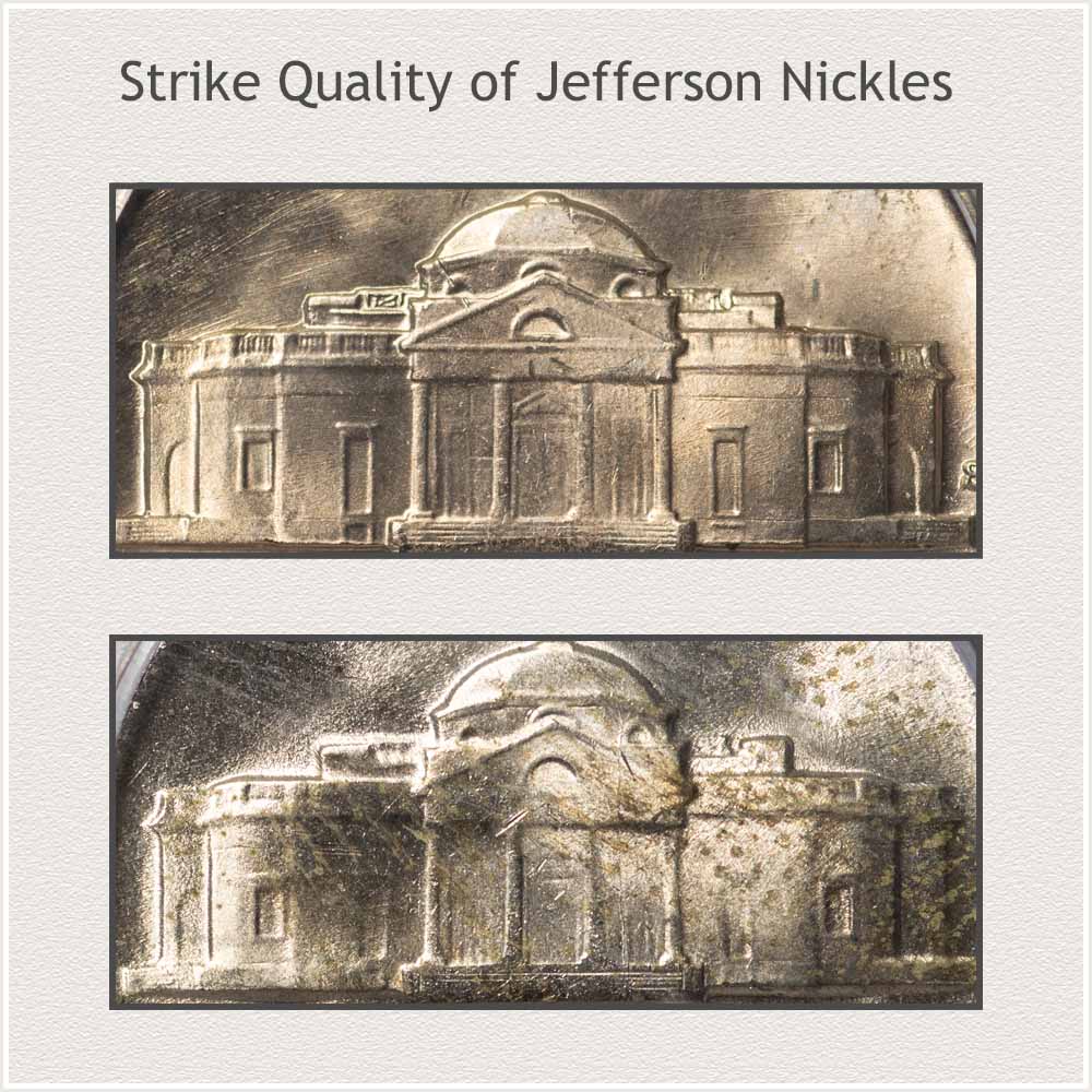 Two Nickels Showing Different Strike Qualities