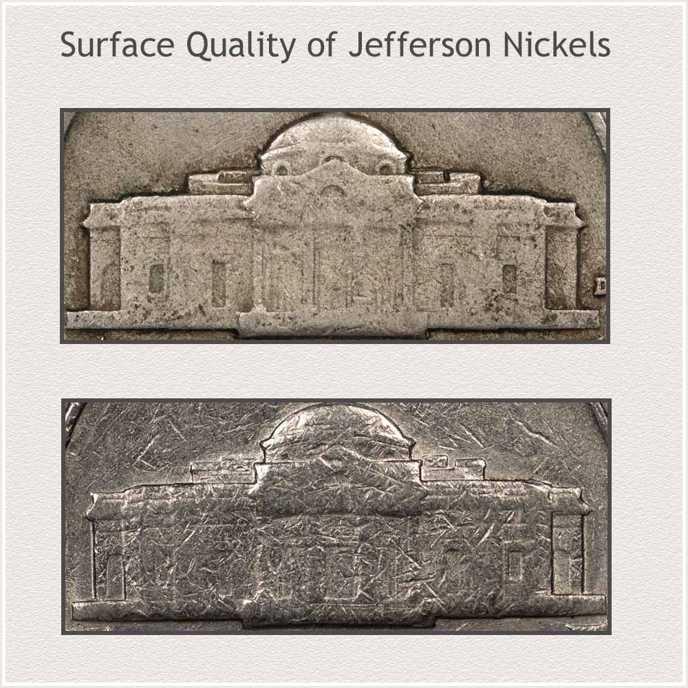 Close-up: View Surface Qualities of Jefferson Nickels