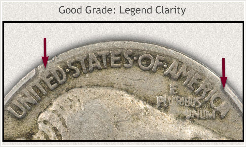 Magnified View of the Legend on a Good Grade Buffalo Nickel