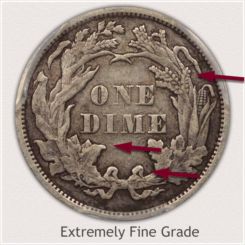 Reverse View: Extremely Fine Grade Legend Obverse-Seated Dime