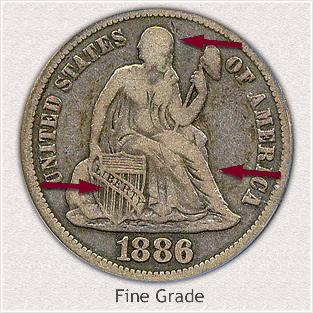 Obverse View: Fine Grade Legend Obverse-Seated Dime