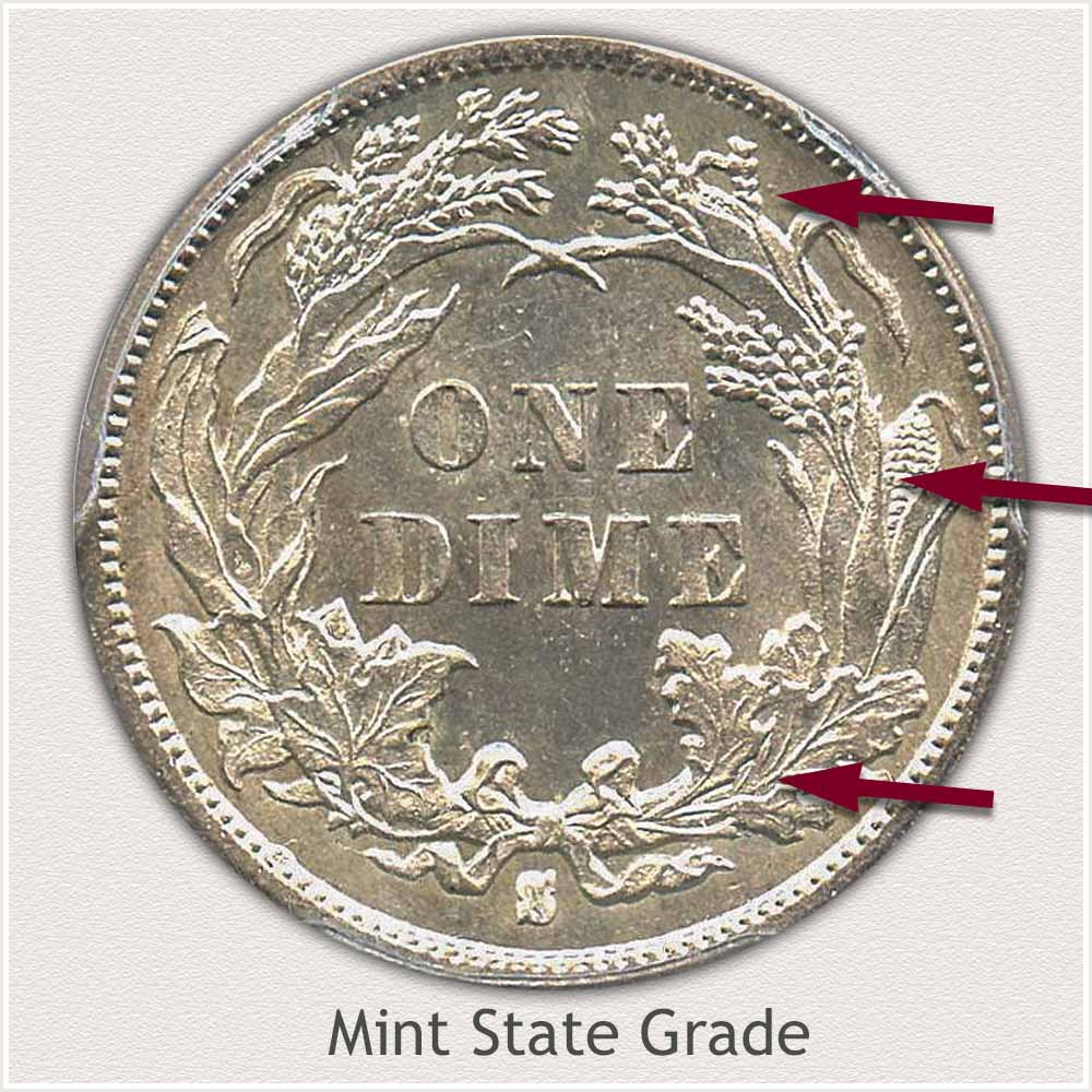 Reverse View: Mint State Grade Legend Obverse-Seated Dime