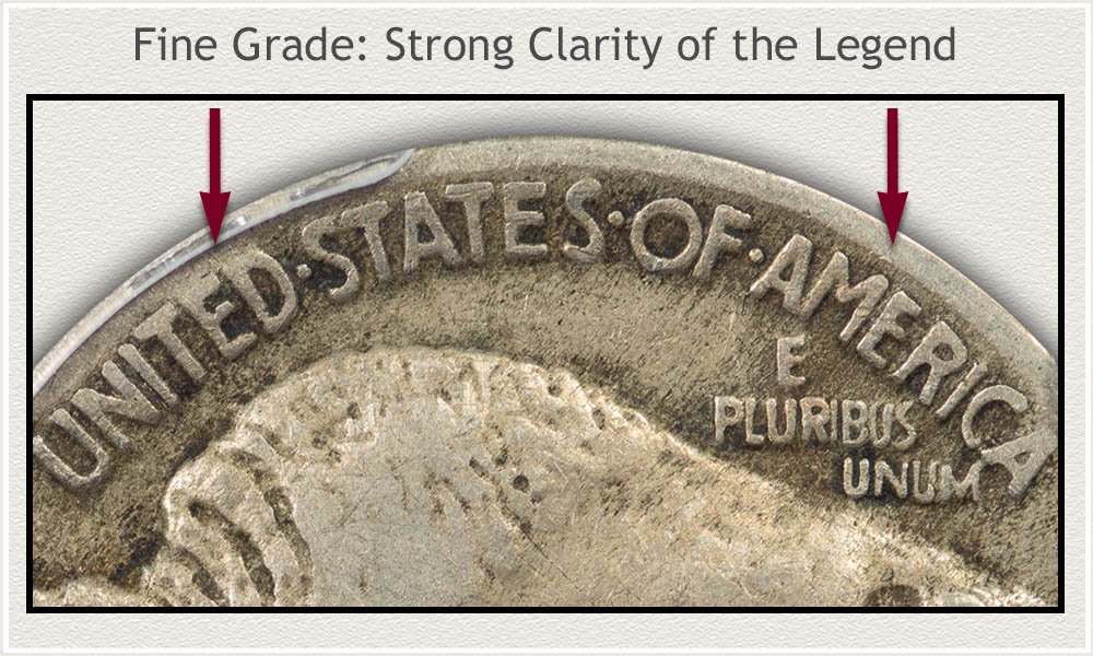Examination of the Clarity of the Lettering on Reverse of a Fine Grade Buffalo Nickel