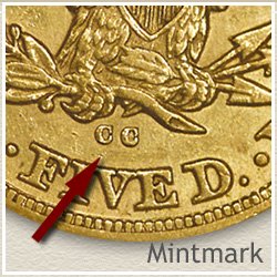 Liberty Five Dollar Gold Coin Mintmark Location