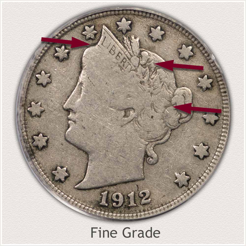 Obverse View: Fine Grade Liberty Nickel