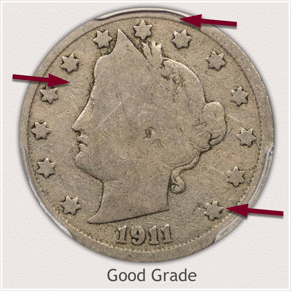 Obverse View: Good Grade Liberty Nickel