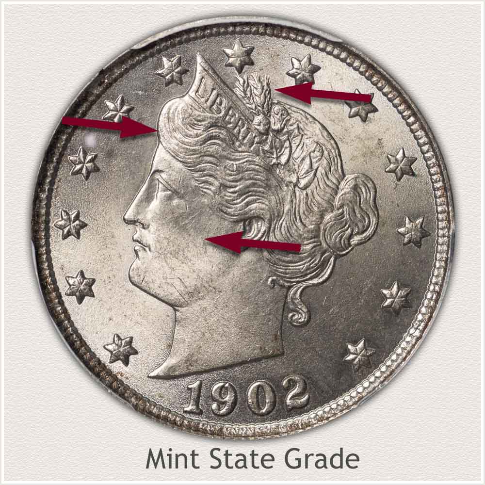 Obverse View: Mint State Grade Liberty Nickel