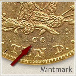 Liberty Ten Dollar Gold Coin Mintmark Location