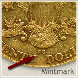 Liberty Twenty Dollar Gold Coin Mintmark Location