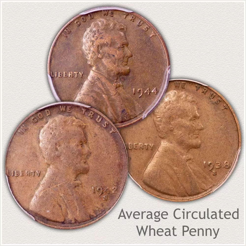 Average Circulated Lincoln Penny is identified by moderate to heavy wear and lack of the finer details. Average Circulated Lincoln Penny