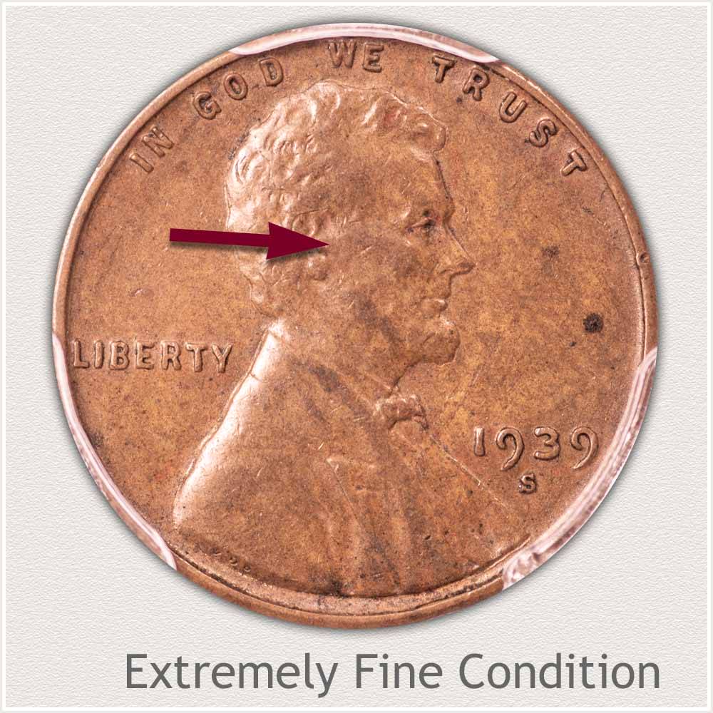 1940 One Cent Lincoln Wheat Penny, No Mint Mark, Error At ST In Trust,Pock  Marks