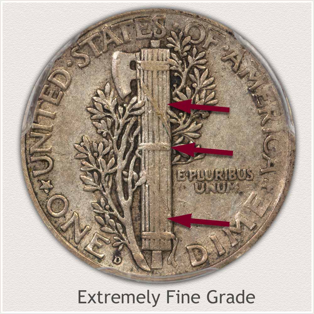 Reverse View: Extremely Fine Grade Mercury Dime