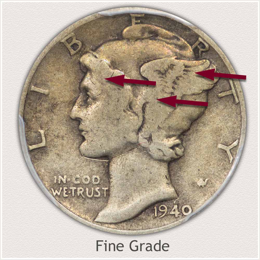 Obverse View: Fine Grade Mercury Dime