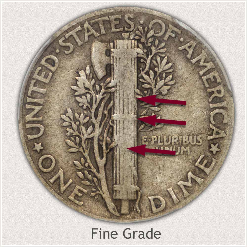 Reverse View: Fine Grade Mercury Dime