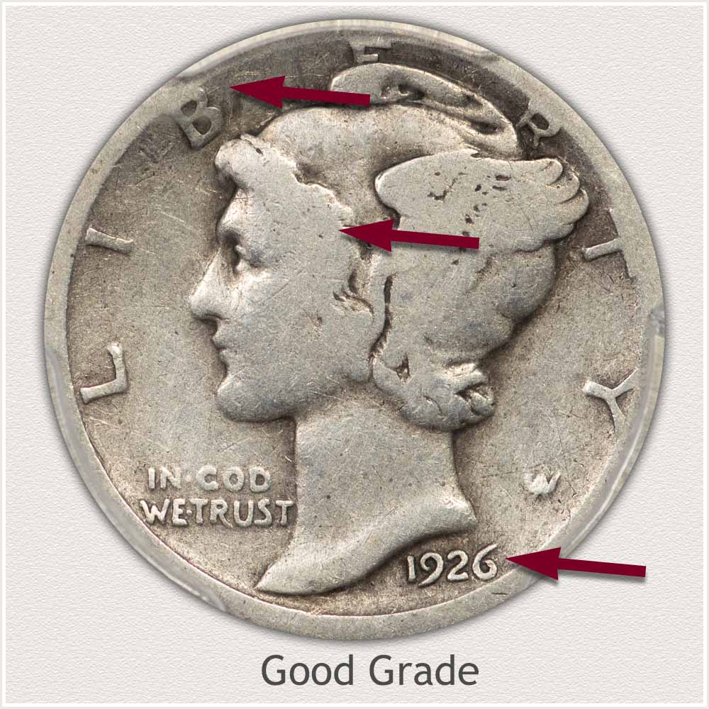 Obverse View: Good Grade Mercury Dime