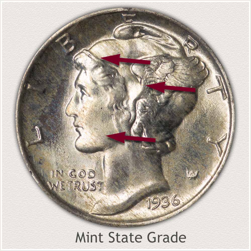 Obverse View: Mint State Grade Mercury Dime