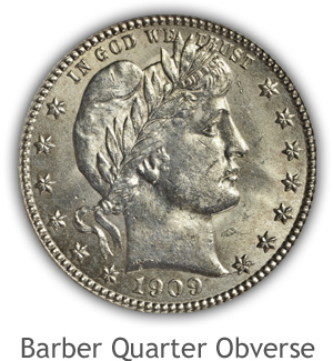 Mint State Barber Quarter Obverse