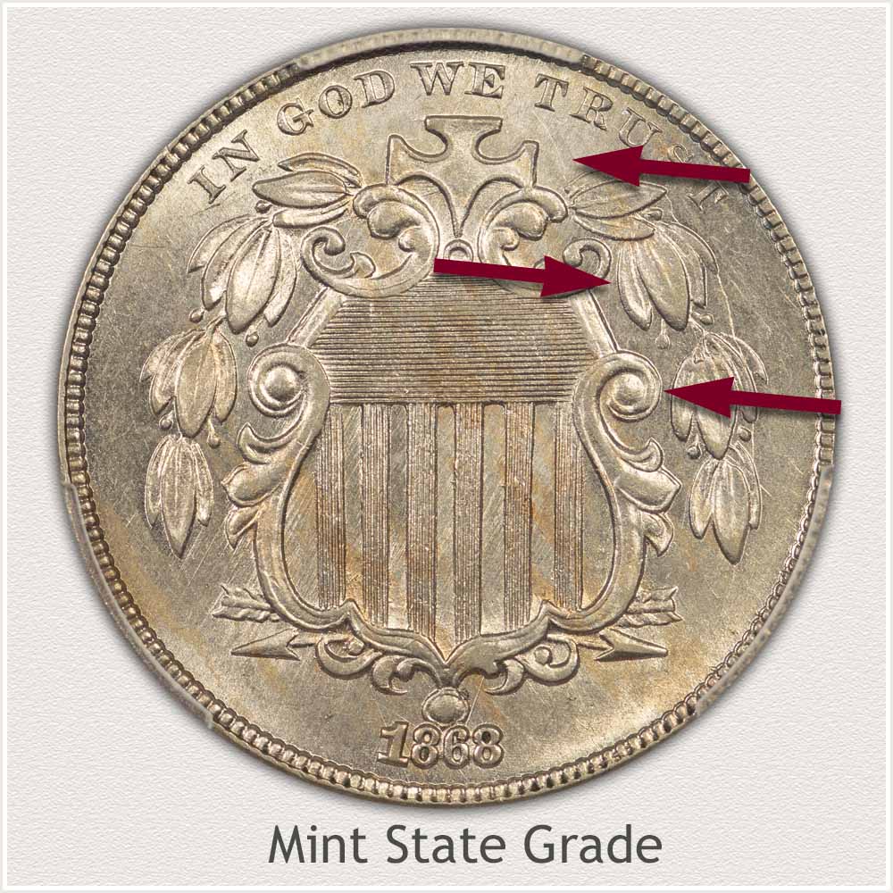 Large Obverse View of a Shield Nickel in Mint State Grade