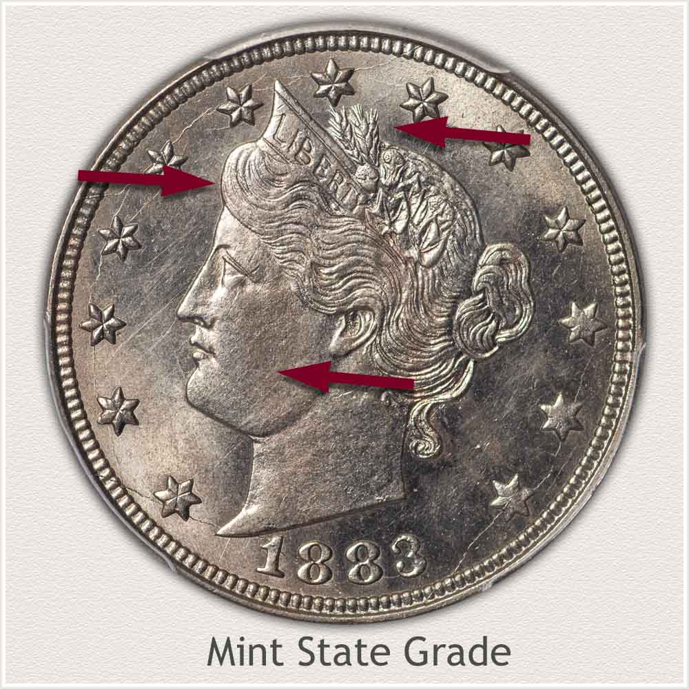 Obverse Mint State Grade 1883 Liberty Nickel