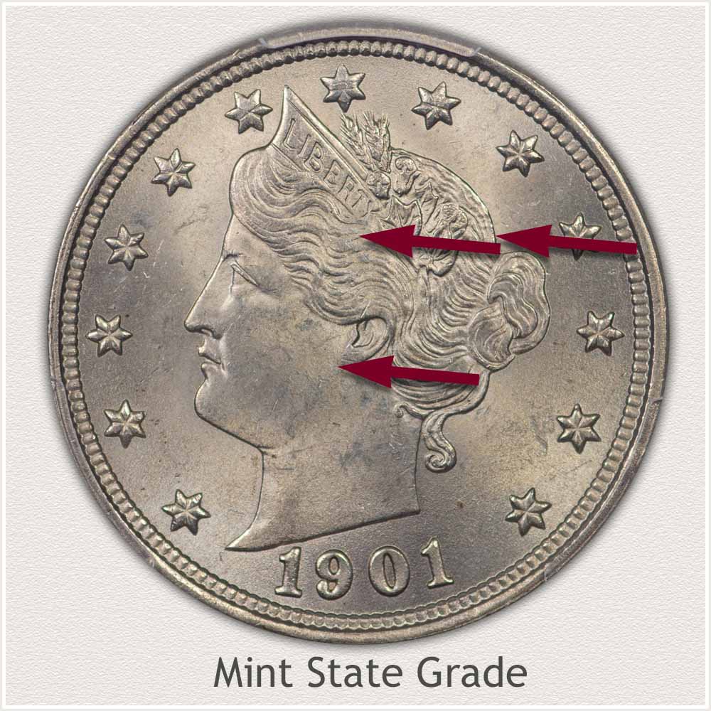 Imaged Example of a Mint State 1901 Liberty Nickel
