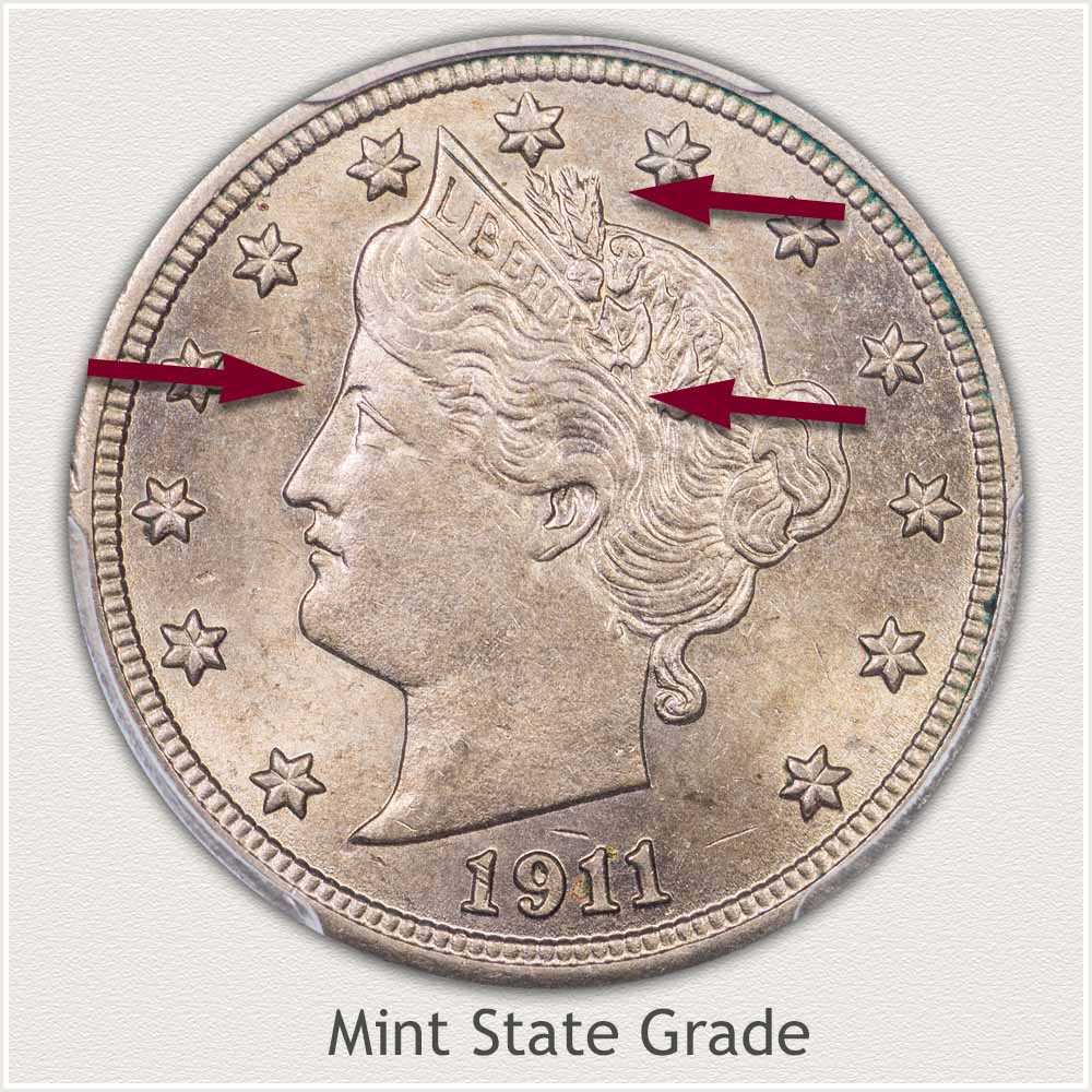 Mint State Grading Image of a 1911 Liberty Nickel