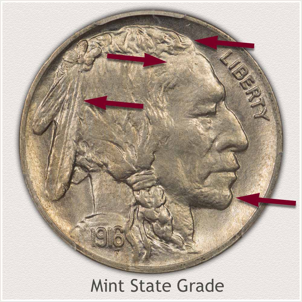 Mint State Grade 1916 Buffalo Nickel