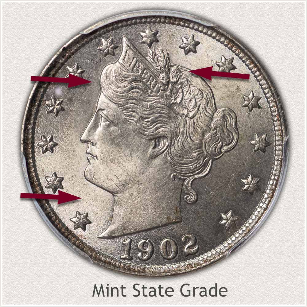 Mint State Grade Obverse Example Liberty Nickel