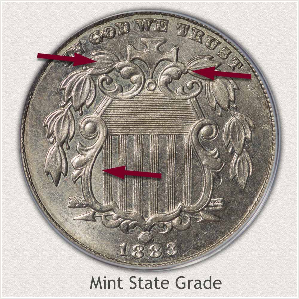 Large Obverse View of a Shield Nickel in Mint State Grade