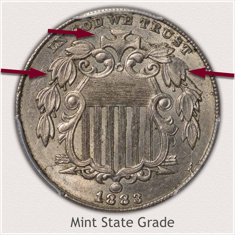 Obverse View of a Mint State Grade Shield Nickel
